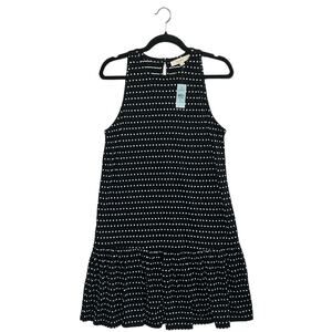 LOFT Petites Dotted Flounce Swing Dress NWT Women's Sz SP Black White Ruffles